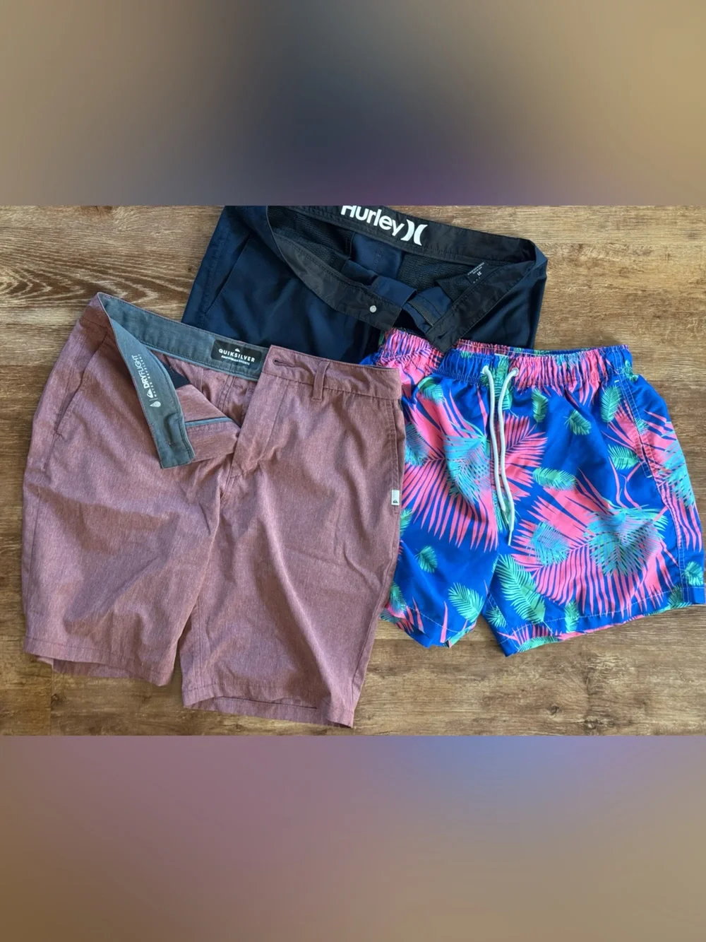 Surf-to-Street Vacation Bundle: Hurley Flannel + 3 Surf Trunks (Size L/31)